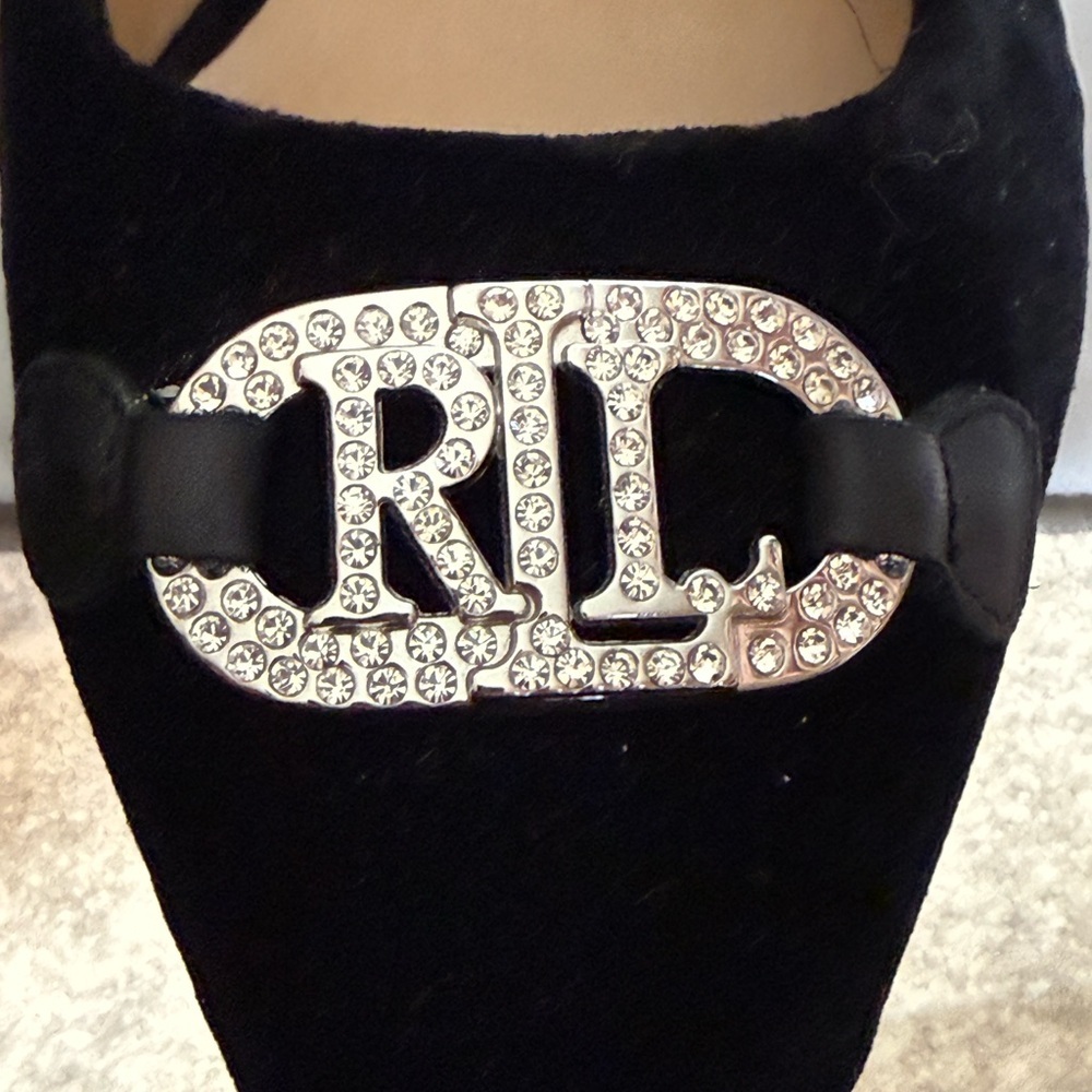 Lauren Ralph Lauren Lilah Black Velvet Rhinestone Heels 6.5M - Picture 8 of 8